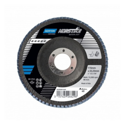 Norton Norstar Quick Cut RX22/R822 115x22.23 P120 КЛТ-1 лепестковый диск с стеклопластиковой основой
