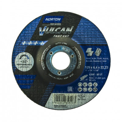 Norton Vulcan 125x6.4x22.23 A30P BF27 зачистной круг для металла и нержавеющей стали