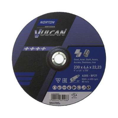 Norton Vulcan 230x6.4x22.23 A30S BF27 зачистной круг для металла и нержавеющей стали