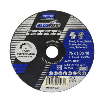 Norton Blue Fire 76x1.0x10 A60T BF41 отрезной круг для металла